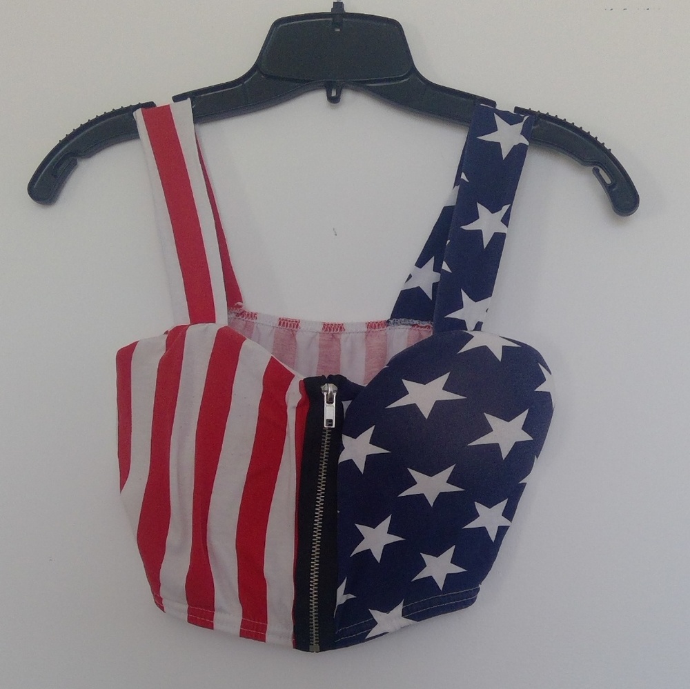 4TH OF JULY American flag stars stripes crop top
